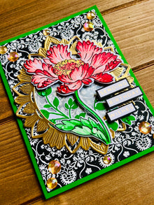 Cosmos Flower Birthday Card: Stamped Floral, Golden Frame