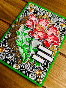 Cosmos Flower Birthday Card: Stamped Floral, Golden Frame
