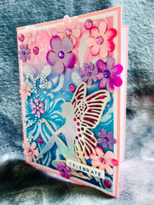 Pastel Celebrate Card with Floral Holographic Fairy - A Magical Whimsy for Special Moments