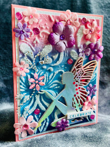 Pastel Celebrate Card with Floral Holographic Fairy - A Magical Whimsy for Special Moments