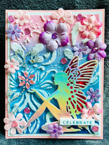 Pastel Celebrate Card with Floral Holographic Fairy - A Magical Whimsy for Special Moments