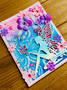Pastel Celebrate Card with Floral Holographic Fairy - A Magical Whimsy for Special Moments