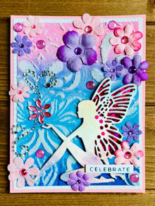 Pastel Celebrate Card with Floral Holographic Fairy - A Magical Whimsy for Special Moments