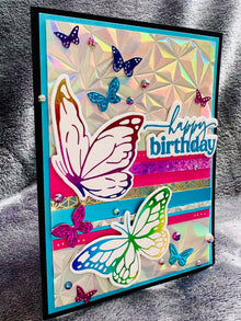 Kaleidoscope Butterflies Birthday Card: Rainbow Foiled Design