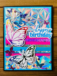 Kaleidoscope Butterflies Birthday Card: Rainbow Foiled Design