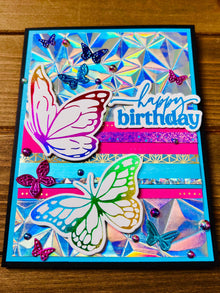 Kaleidoscope Butterflies Birthday Card: Rainbow Foiled Design