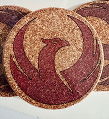 Resin Coated Phoenix Bird Cork Coaster Set of 5 - Elegant and Durable Drink Coasters