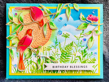 Songbird Birthday Card: Gold Embossed Spring Greenery