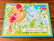Songbird Birthday Card: Gold Embossed Spring Greenery