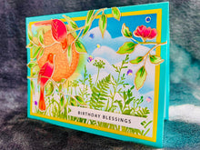 Songbird Birthday Card: Gold Embossed Spring Greenery