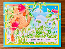 Songbird Birthday Card: Gold Embossed Spring Greenery