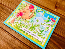 Songbird Birthday Card: Gold Embossed Spring Greenery