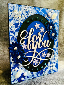 Blue Oval Frame Floral Bejeweled For You Card