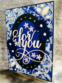 Blue Oval Frame Floral Bejeweled For You Card
