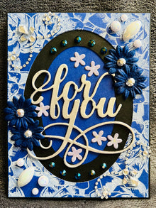 Blue Oval Frame Floral Bejeweled For You Card