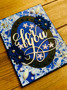Blue Oval Frame Floral Bejeweled For You Card