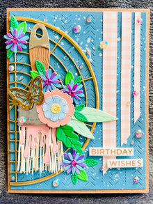 Floral Paintbrush Birthday Card: Diecut Flowers & Gems