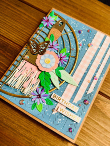 Floral Paintbrush Birthday Card: Diecut Flowers & Gems
