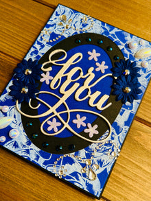 Blue Oval Frame Floral Bejeweled For You Card