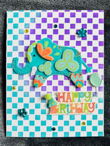 Teal Felt Elephant Birthday Card: Handmade Celebration Card