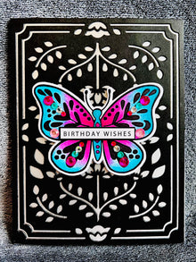 Folk Art Butterfly Birthday Card: Hand-Colored Gem Embellished