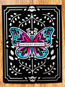 Folk Art Butterfly Birthday Card: Hand-Colored Gem Embellished