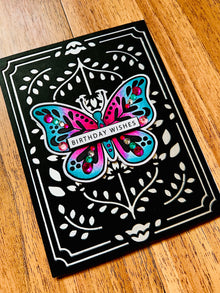 Folk Art Butterfly Birthday Card: Hand-Colored Gem Embellished