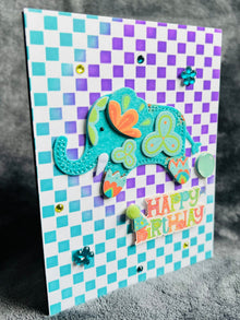 Teal Felt Elephant Birthday Card: Handmade Celebration Card