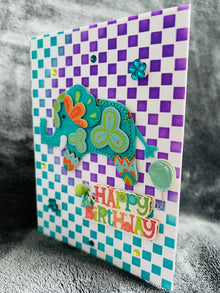 Teal Felt Elephant Birthday Card: Handmade Celebration Card