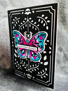 Folk Art Butterfly Birthday Card: Hand-Colored Gem Embellished