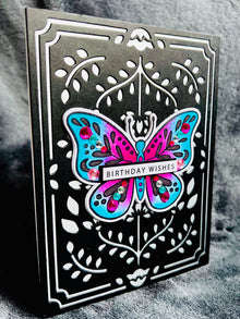 Folk Art Butterfly Birthday Card: Hand-Colored Gem Embellished