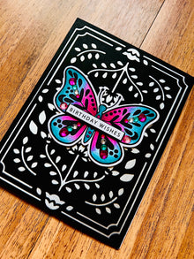 Folk Art Butterfly Birthday Card: Hand-Colored Gem Embellished