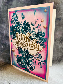 Teal Embossed Vintage Floral Sympathy Card with Pink Tint - Elegant and Heartfelt Design