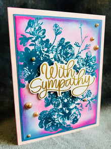 Teal Embossed Vintage Floral Sympathy Card with Pink Tint - Elegant and Heartfelt Design