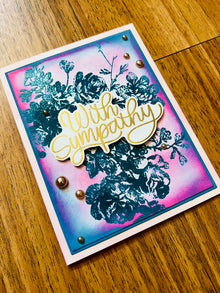 Teal Embossed Vintage Floral Sympathy Card with Pink Tint - Elegant and Heartfelt Design