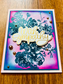 Teal Embossed Vintage Floral Sympathy Card with Pink Tint - Elegant and Heartfelt Design