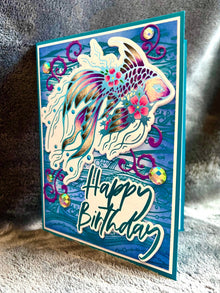 Foiled Outline Purple Betta Fish Birthday Card, Elegant Aquatic Design for a Memorable Celebration