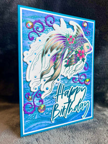 Foiled Outline Purple Betta Fish Birthday Card, Elegant Aquatic Design for a Memorable Celebration