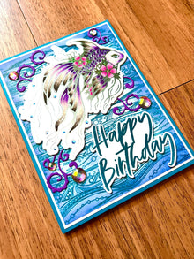 Foiled Outline Purple Betta Fish Birthday Card, Elegant Aquatic Design for a Memorable Celebration