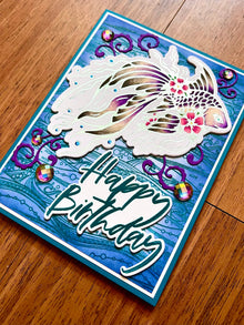 Foiled Outline Purple Betta Fish Birthday Card, Elegant Aquatic Design for a Memorable Celebration