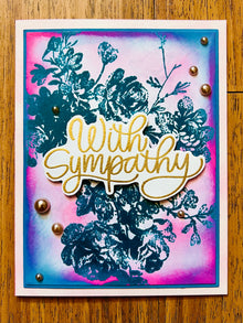Teal Embossed Vintage Floral Sympathy Card with Pink Tint - Elegant and Heartfelt Design