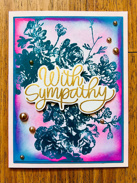 Teal Embossed Vintage Floral Sympathy Card with Pink Tint - Elegant and Heartfelt Design