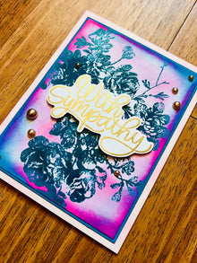 Teal Embossed Vintage Floral Sympathy Card with Pink Tint - Elegant and Heartfelt Design