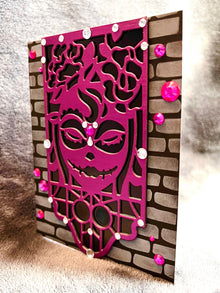 Pink Sugar Skull Girl Card: Diecut Banner, Embellished Gems