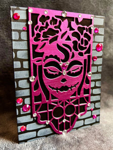 Pink Sugar Skull Girl Card: Diecut Banner, Embellished Gems