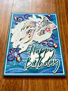 Foiled Outline Purple Betta Fish Birthday Card, Elegant Aquatic Design for a Memorable Celebration