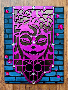 Pink Sugar Skull Girl Card: Diecut Banner, Embellished Gems