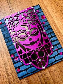 Pink Sugar Skull Girl Card: Diecut Banner, Embellished Gems