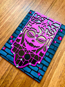 Pink Sugar Skull Girl Card: Diecut Banner, Embellished Gems