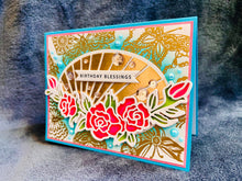 Radiant Oval Stained Glass Rose Birthday Blessings Card - A Luminescent Wish for Your Special Day
